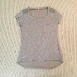Grey Knit Pocket T-shirt With Chiffon Back